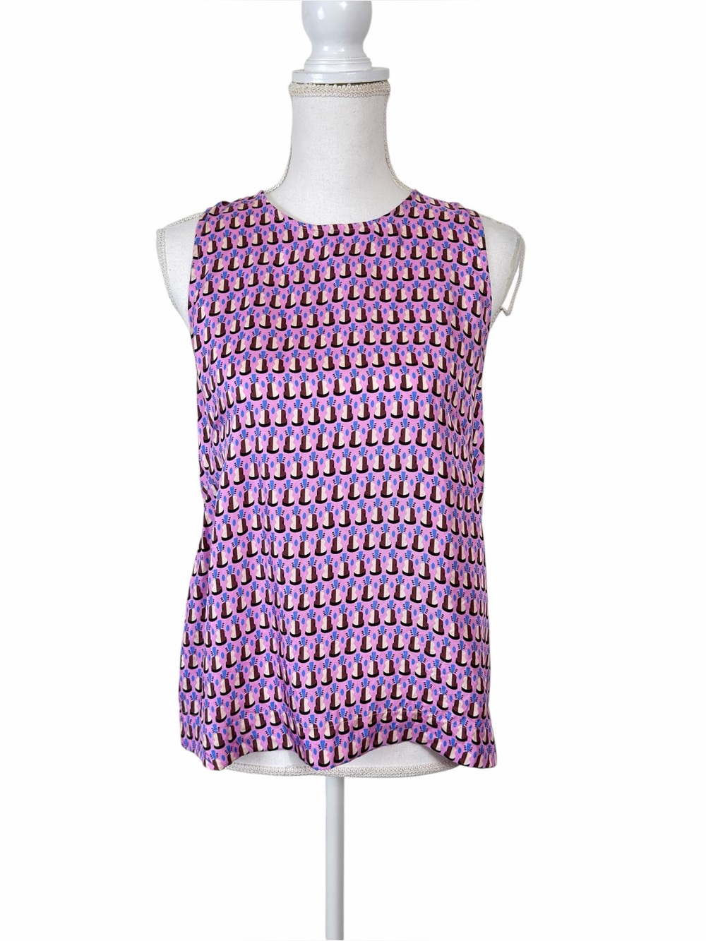 ODEEH Pink Guitar Print Cotton Sleeveless Blouse Top
